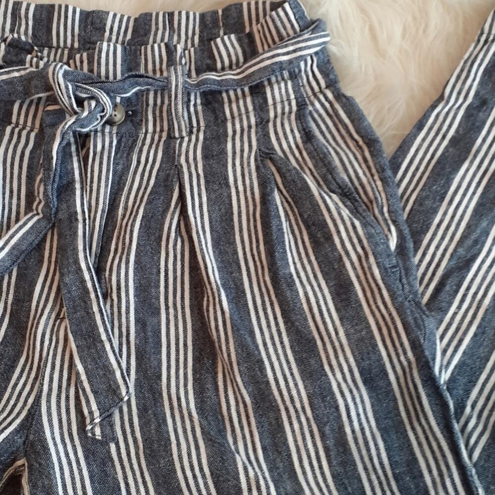 MADEWELL Blue & White Stripe Linen Paperbag Ankle Pants Coastal Vacation Sz: 0 - Picture 9 of 16